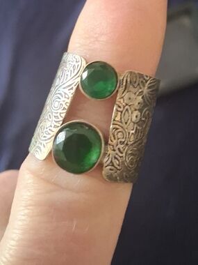 Elegant Green Peridot Gemstone Open Band Ring - Sterling Silver